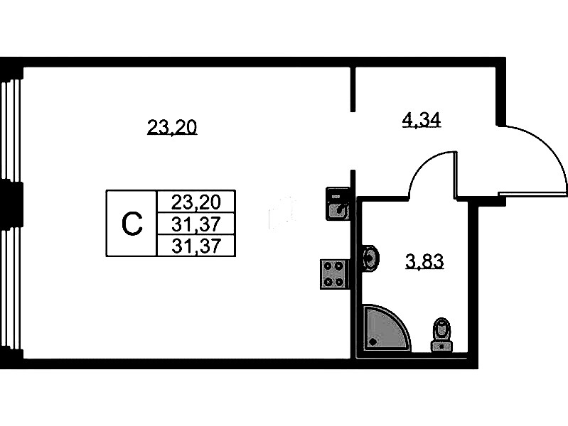 Квартира студия 31.37 м², 1/15 эт., ЖК «GloraX Парголово»